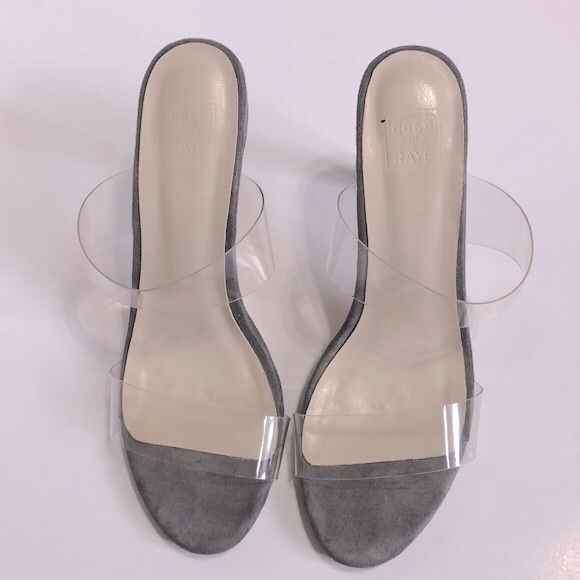 RAYE x Stone Cold Fox ‘Bacall’ Vinyl Strap Open Toe Heels in Smoke Grey - Picture 6 of 10